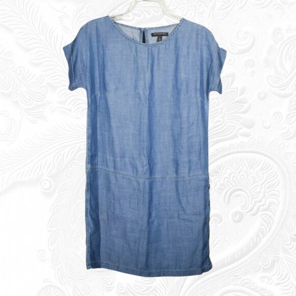 Banana Republic Chambray Dress Women Size 8 R Blue Short Sleeve Summer Travel - Picture 1 of 4